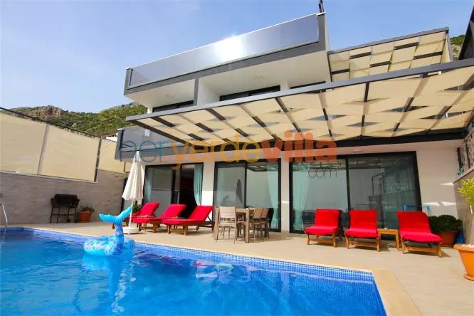 Kalkan Kördere Deniz Manzaralı Villa | Villa Kardelen Kapalı Havuzlu